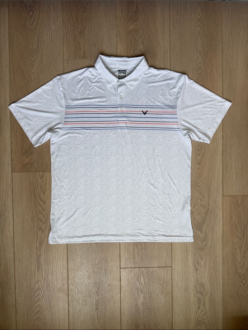 Callaway Golf Polo Shirt Mens Opti-Dri Striped Performance White Short Sleeve XL